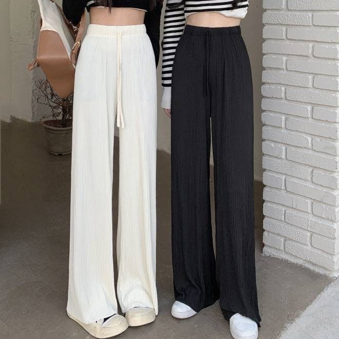 Wide-legged Toothpick Pants, Two-Color Black And White Female Shorts ...