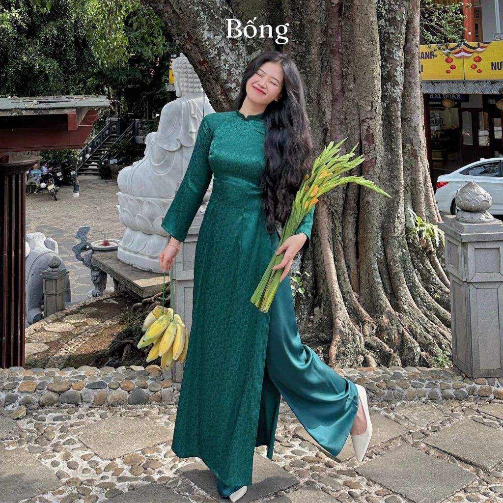 Teal Ao Dai with Cracked Detailing main image 1