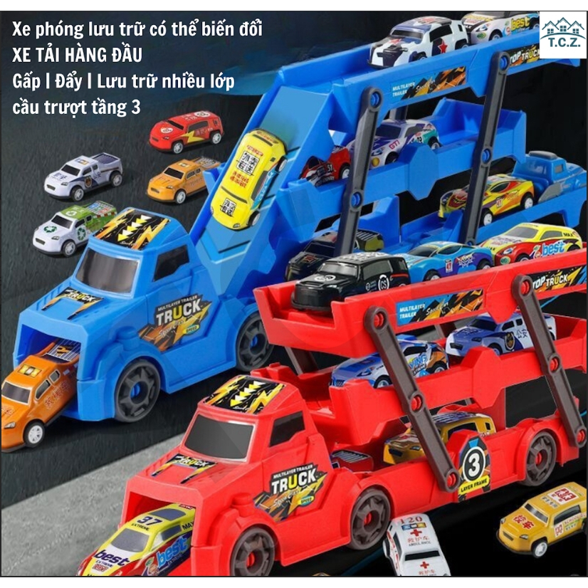 Toy 3Storey Truck With 3 Small Racing Cars. Folding Truck Model, Super
