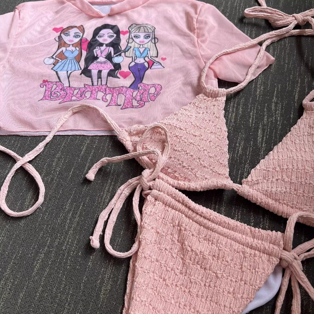 Two-Piece Beach Swimwear Set In Gold Foil Stamped Fabric