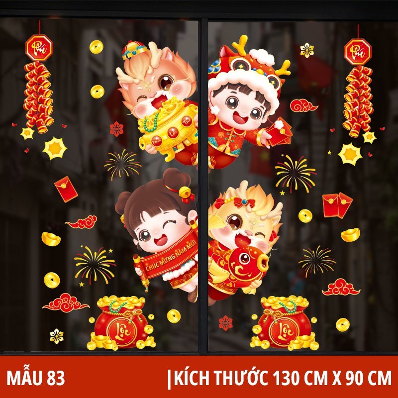 Wholesale Decal CNY 2024 Printed 2Sided Vietnamese Glass Stickers