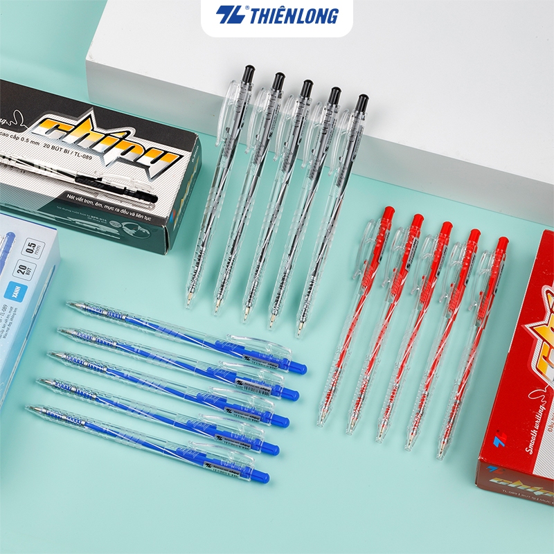 Combo of 20 Thien Long TL-089 ballpoint pens, 0.5mm nib, blue/red/black ...