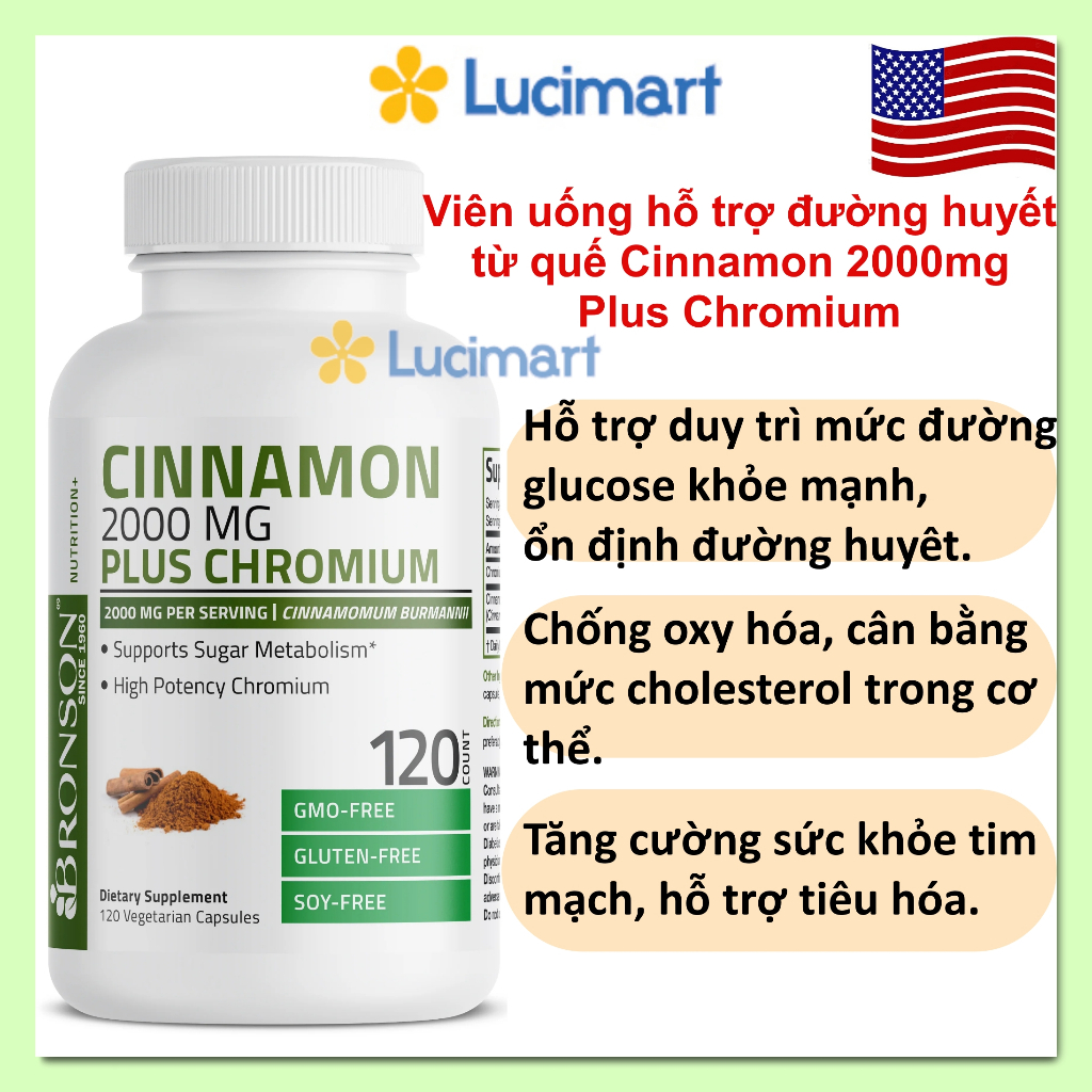 Cinnamon 2000mg Plus Chromium vegan blood Sugar Support oral tablet