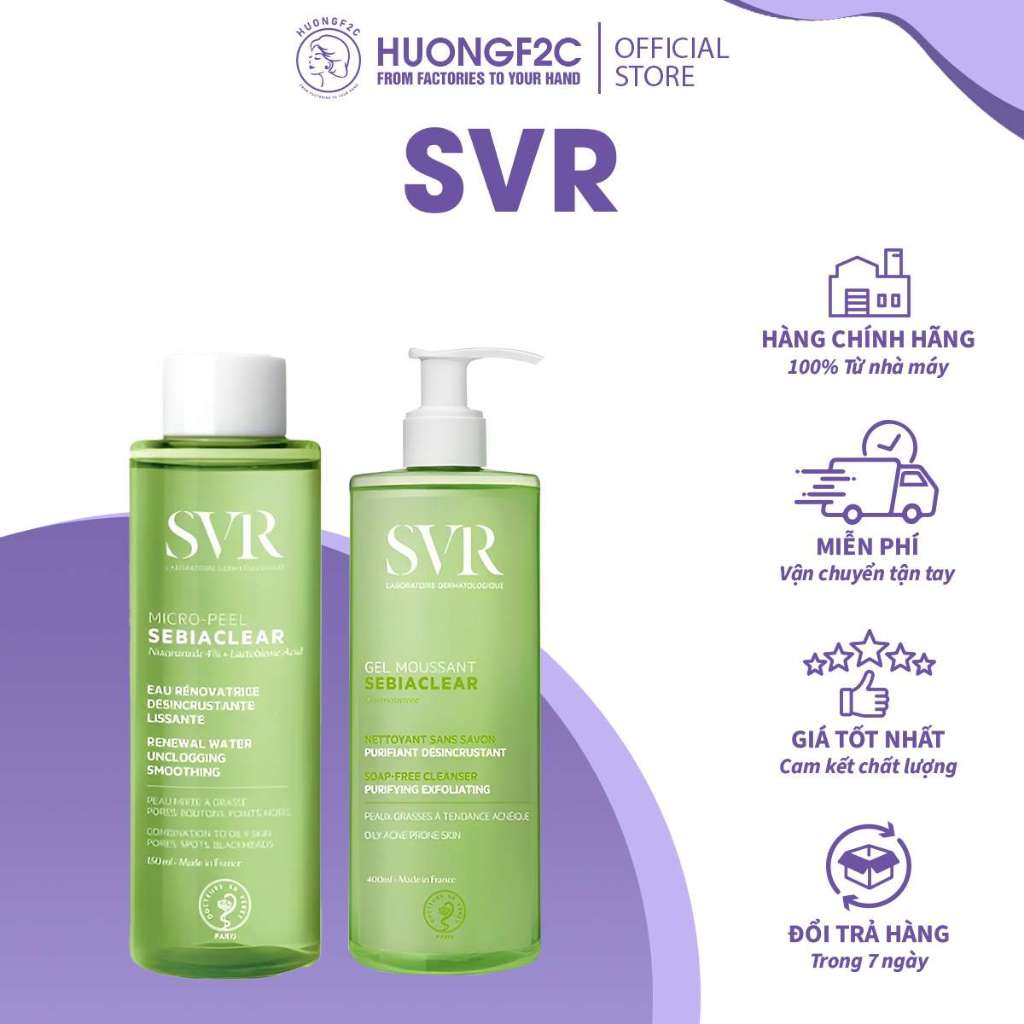 Svr MICRO Rose Water Combo PEEL 150ml and SVR Cleanser 400ml for oily