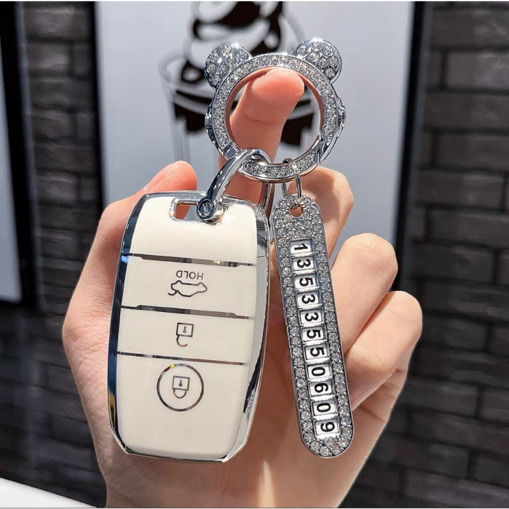 TPU key protection case for KIA models with 3 SMART BUTTONS with silver ...