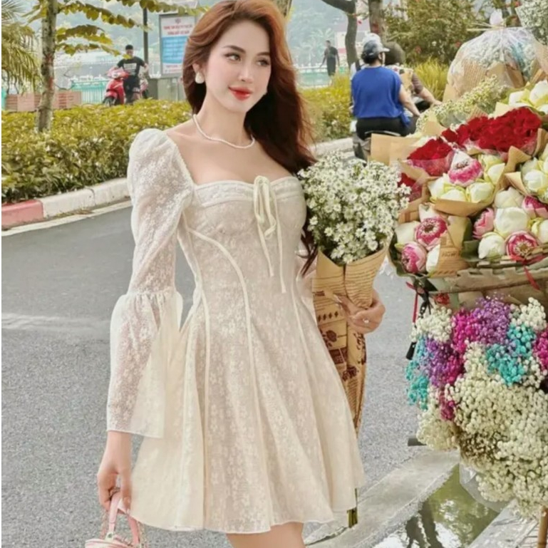 Lace dress spread out hand spread with 3 size Sml design with foam and lovely lining for party ST112 Shopee Singapore