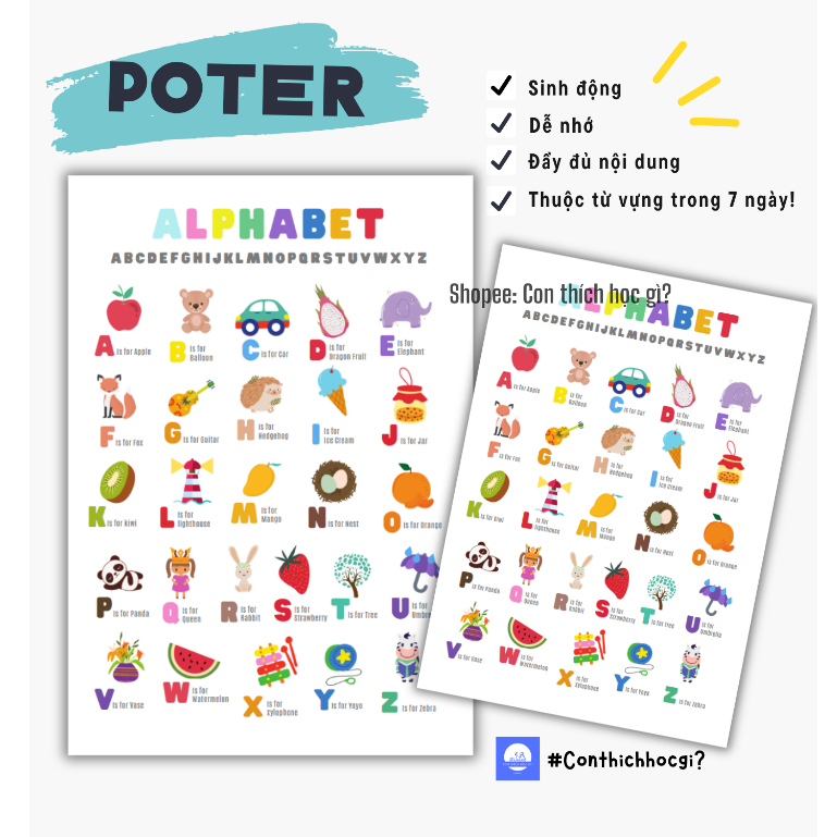 English Alphabet Poster - Learn English Materials Easy To Remember ...