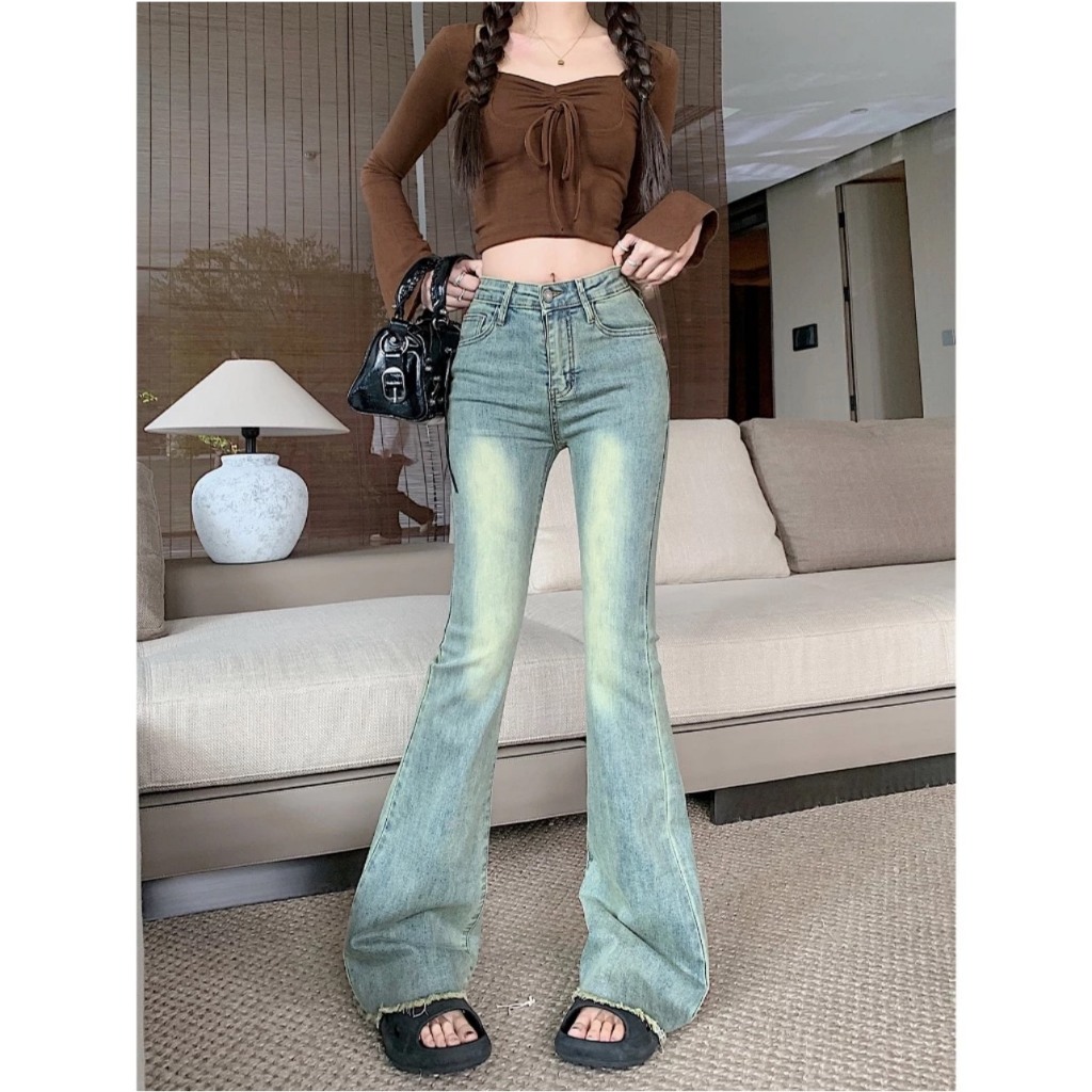 Bright Blue Flare jeans Keep form, High Quality Flare jeans For Women ...