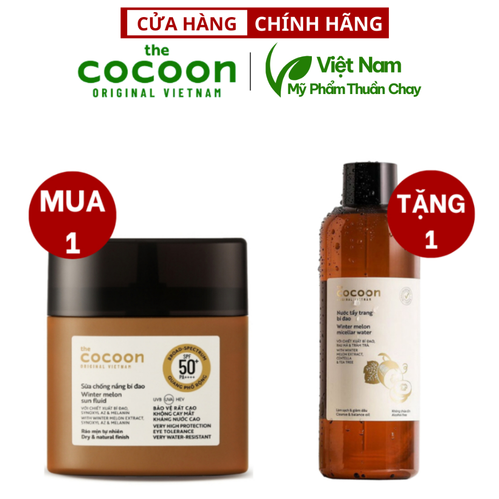 BUY 1 GET 1 FREE] Winter melon sunscreen lotion SPF 50+, PA++++, UVA – PF  62.6 cocoon 50ml Free cocoon squash makeup remover 500ML | Shopee Singapore