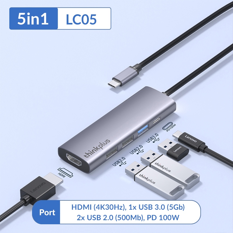 Lenovo Thinkplus Type C Hub | Convert USB-C to HDMI PD 100W RJ45 SD TF VGA  for macbook laptop | Shopee Singapore