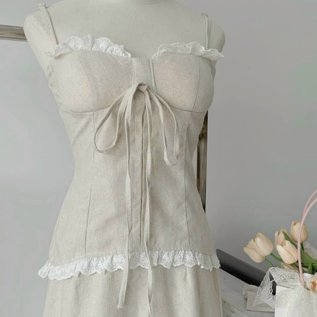 Spaghetti straps spaghetti straps top with ribbon [With lining and ...