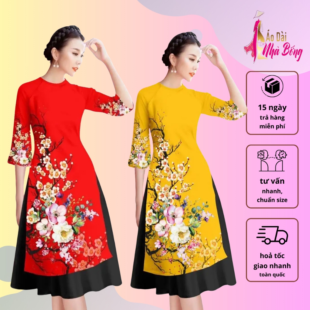 [Bong House Ao Dai] Modern Ao Dai AD006 Flared Shape In Silk Fabric ...