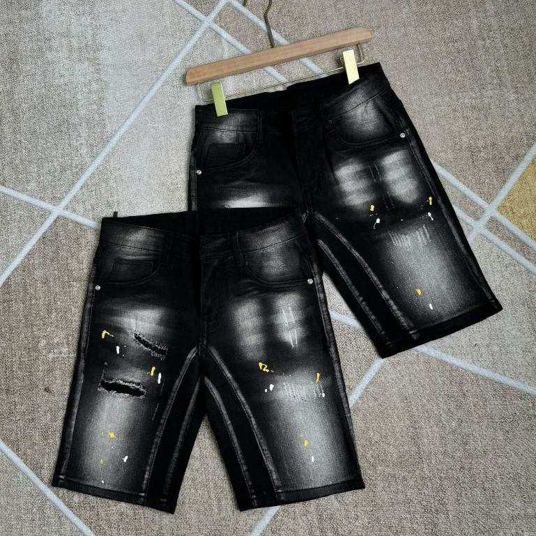 Men's Black Jeans Shorts Torn Version 2024, Thick And Soft Jeans