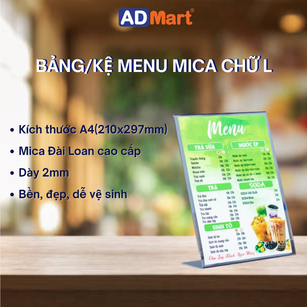 L-shaped mica Menu for table | A4 L-shaped mica menu shelf | Mica menu ...