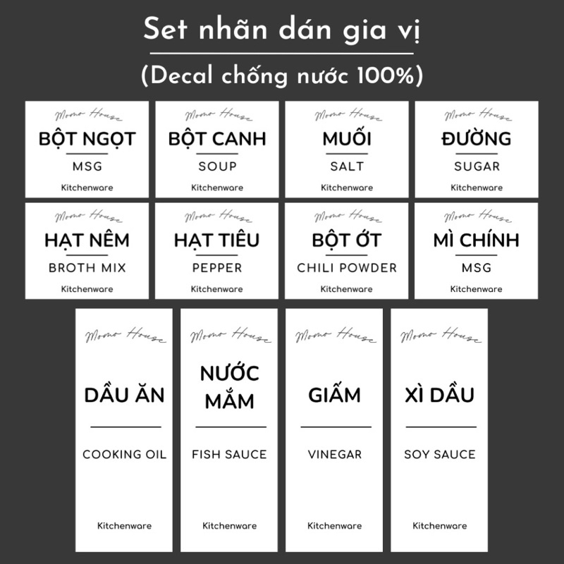 Waterproof stickers with names of spices that do not tear when washed ...