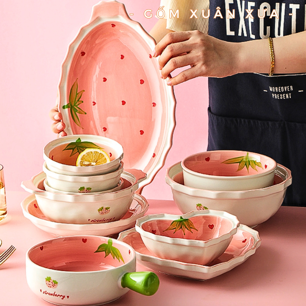 Ancient Spring Ceramic Strawberry Dinnerware Set, Decorative Cups and ...