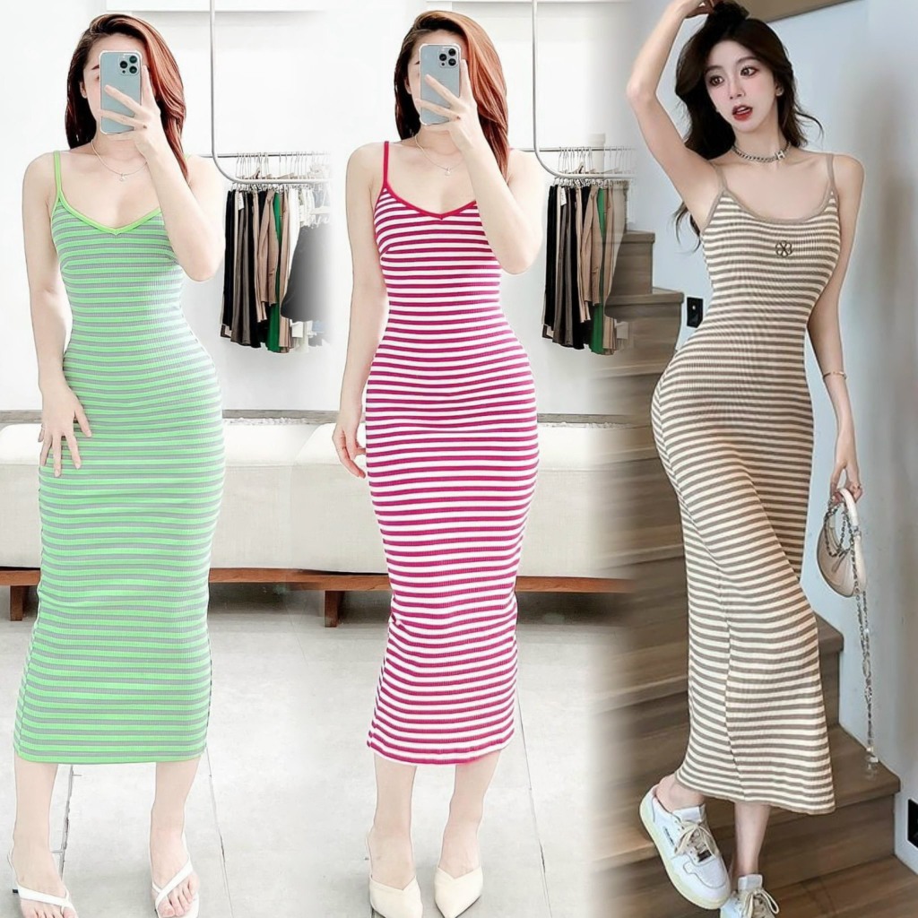 Beautiful HOTGIRL sexy bodycon dress/hugging dress/long striped maxi dress,  perfect for parties | Shopee Singapore