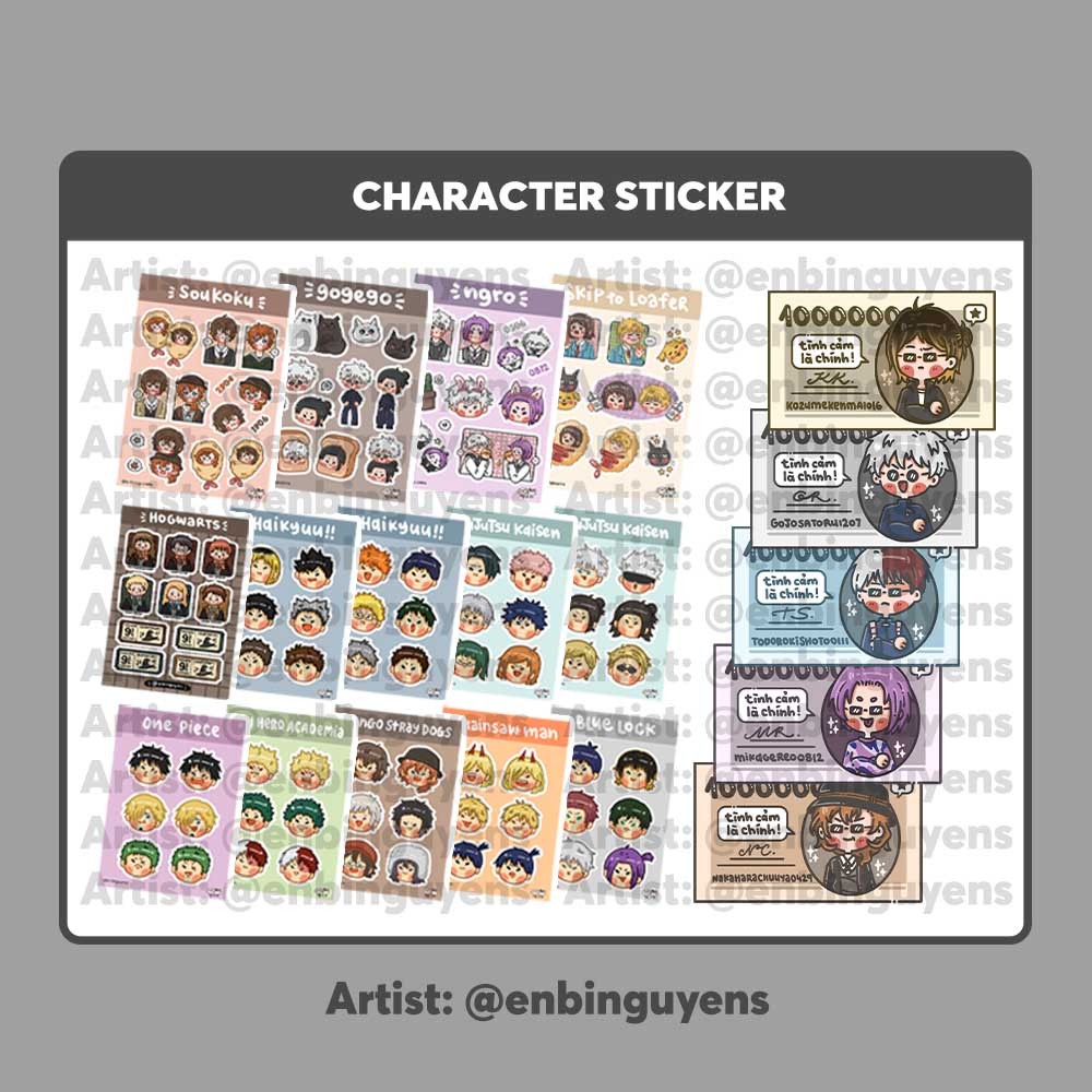 Sticker Sparkling anime BSD, MHA, HQ, CSM, OP, Blk, JJK, Skip to Loafer ...