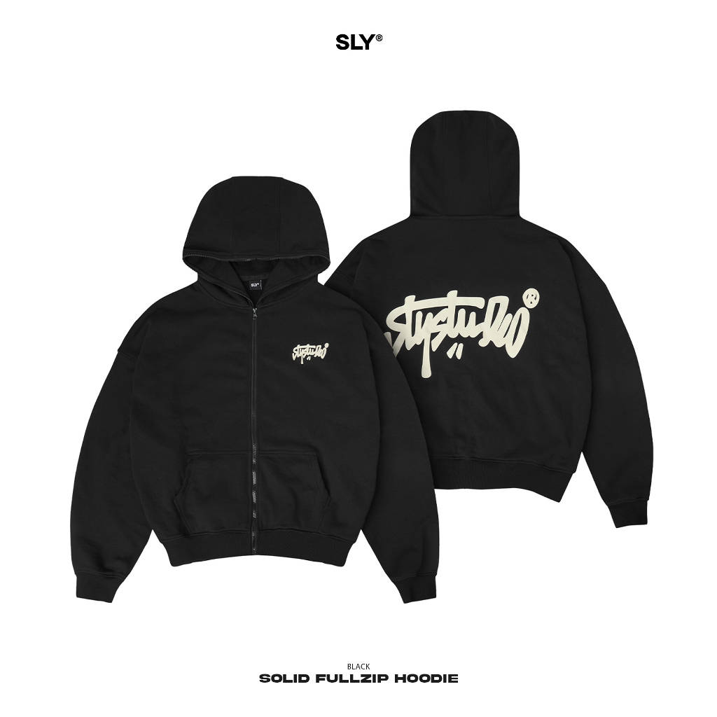 Boxy Fullzip SLY Solid Hoodie black Shopee Singapore
