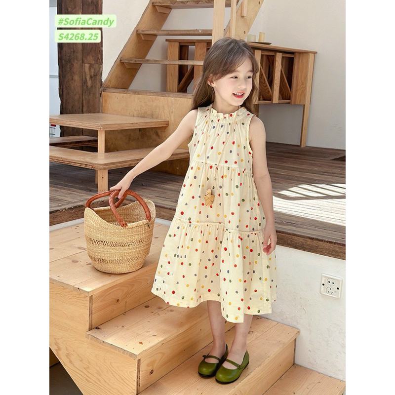 váy cổ yếm nhà mộc store kids với chất liệu lụa mang cho bé từ 12-38kg