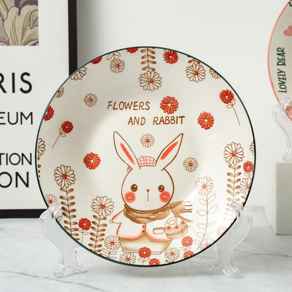 Wholesale - White ceramic plate with funny rabbit and flower patterns ...