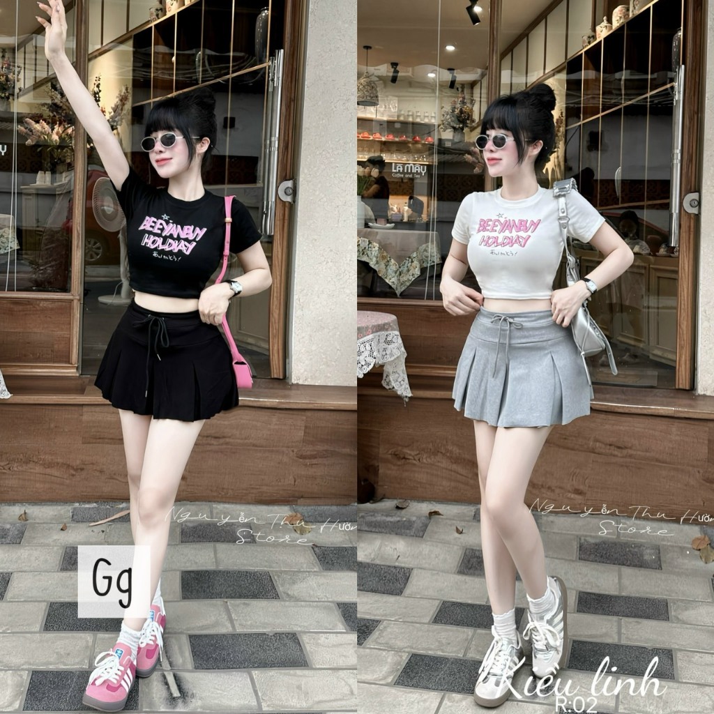 Lightning Short Sleeved croptop Shirt With Pink Letter Printed Very hot Pleated Short Skirt Shopee Singapore