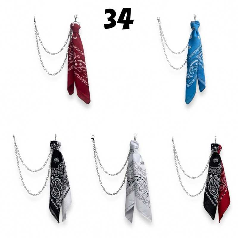 Pre-installed bandana chain made of square cotton 55x55cm in many ...