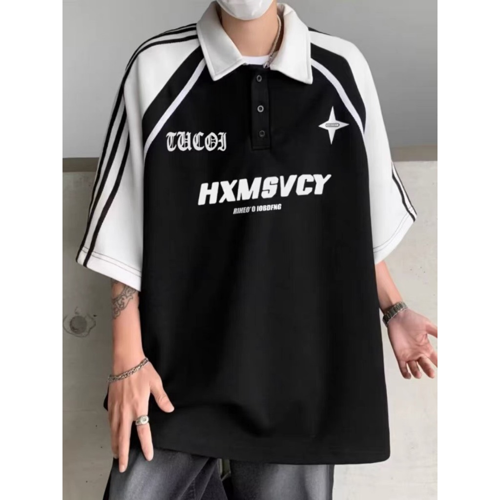 Loose-sleeve POLO-NECKLACE T-SHIRT WITH ESS LETTERS PRINTED | Shopee  Singapore