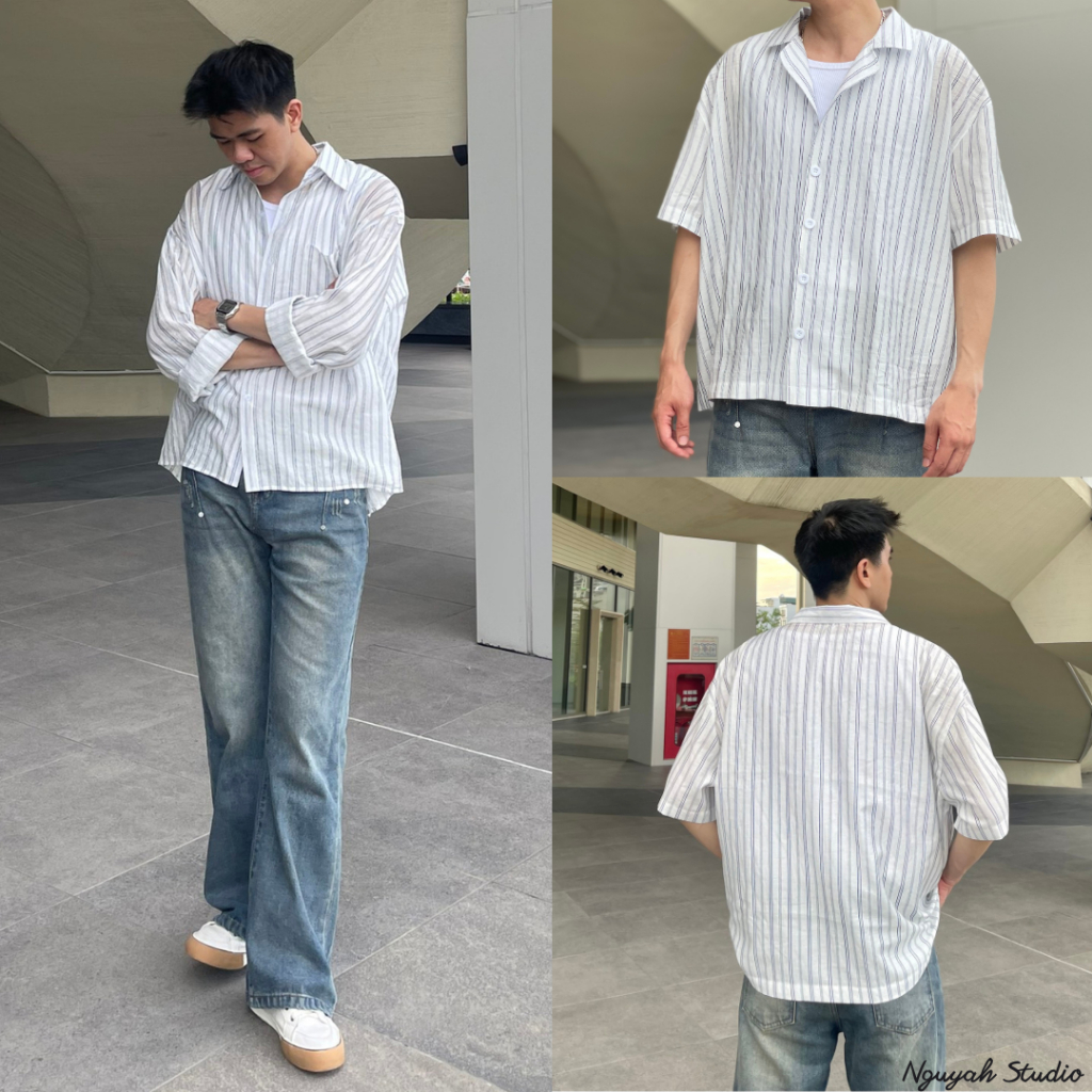 Korean style long-sleeved and short-sleeved boxy shirts for men and ...
