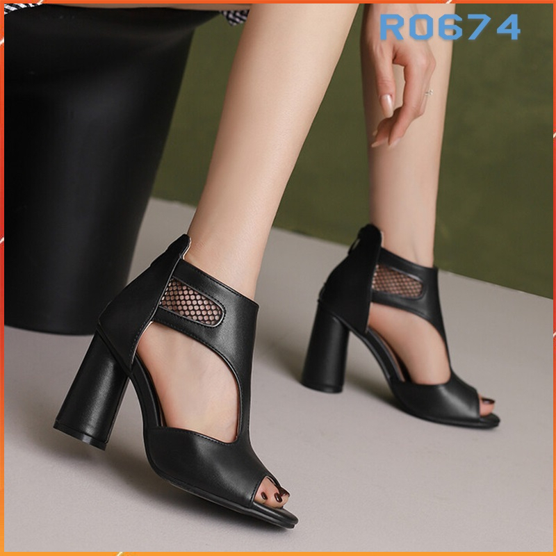 Ro674 High Quality Leather Women High Heel Sandals 7Cm In Black Shopee Singapore