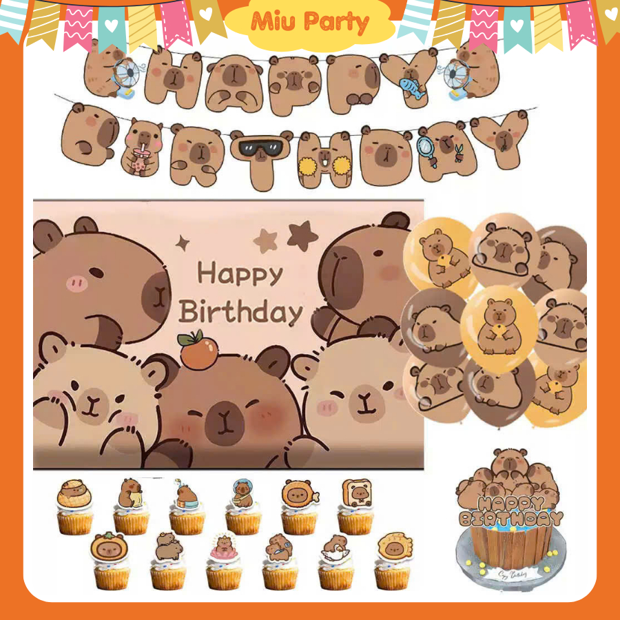 Capybara Balloons, Happy Birthday String Birthday Decoration Miu