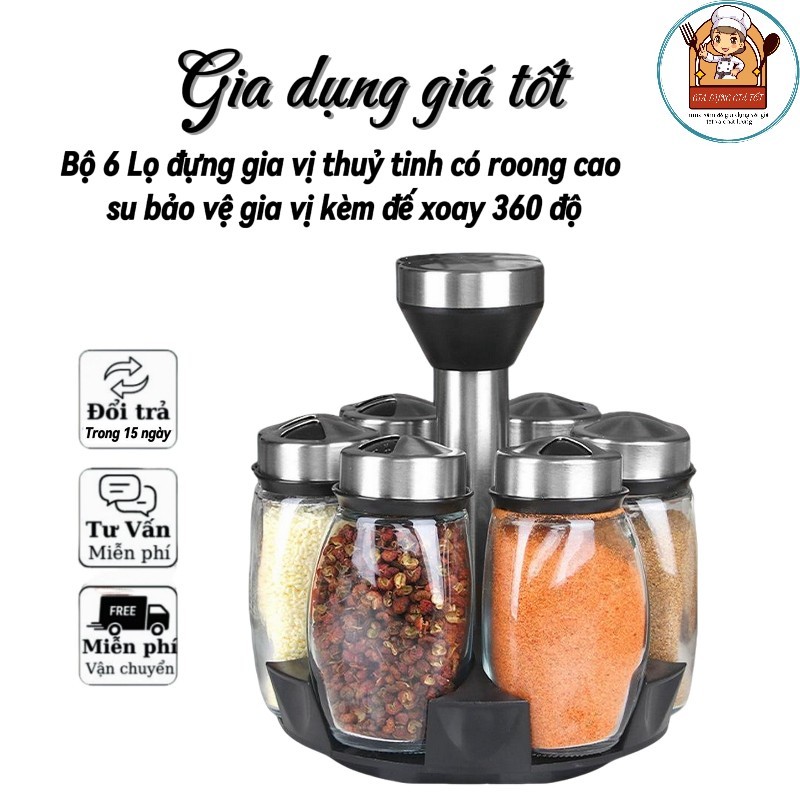 Set of 6 glass spice jars with rubber rim to protect spices and 360 ...