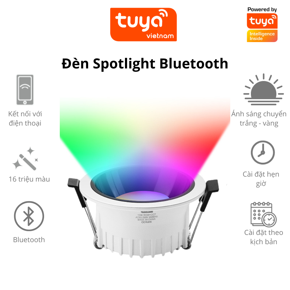 Tuya Recessed LED Spotlight, Bluetooth Connection, Smartlife APP, 10W ...