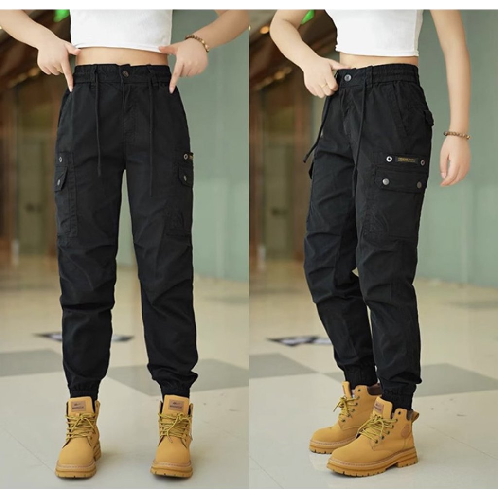 GUMEN women's jogger pants with 8 soft khaki fabric pockets, 5 colors ...