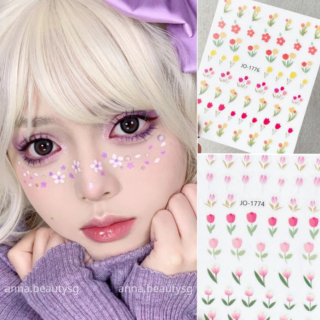 Flower face makeup stickers, cute body stickers (many designs) | Shopee ...