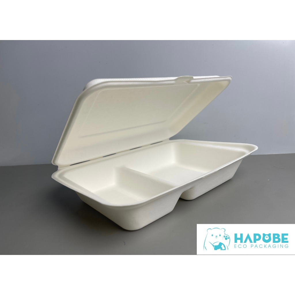 [Combo Of 50] 2-compartment clamshell bagasse box 1000ml Biodegradable ...
