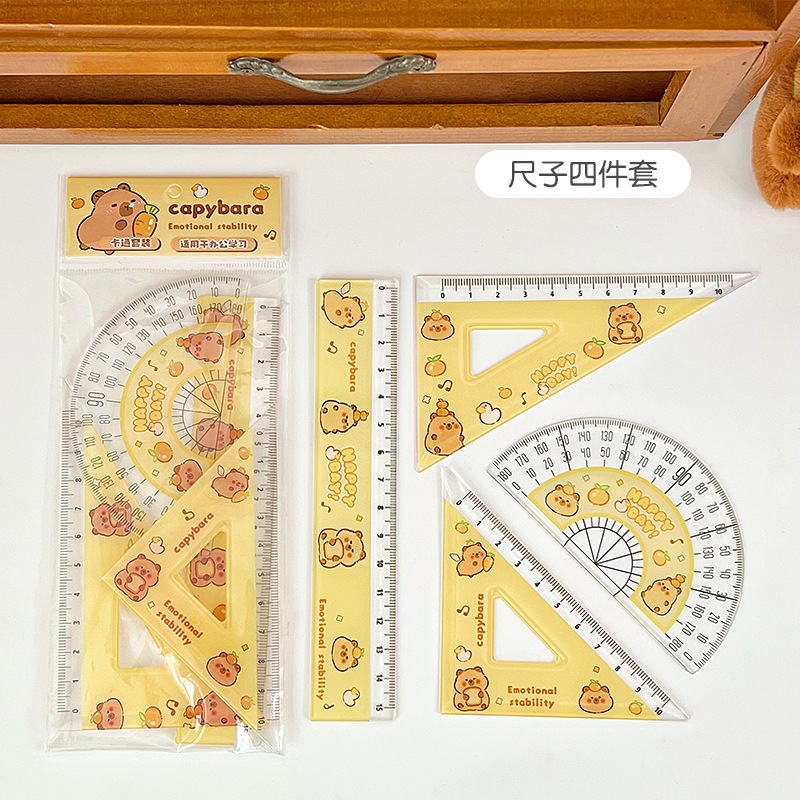 Set of 4 student rulers, eke ruler, protractor, straight ruler, cute ...