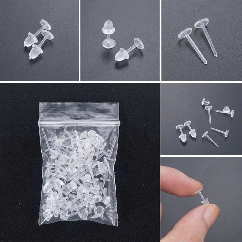 Set of 50 transparent plastic earrings, hole-holding, hypoallergenic ...