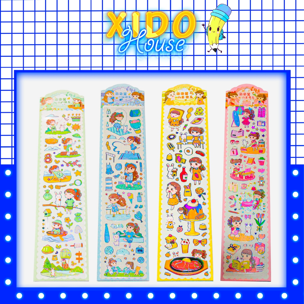 Long format sticker set with many chibi stickers inside the box, cute ...