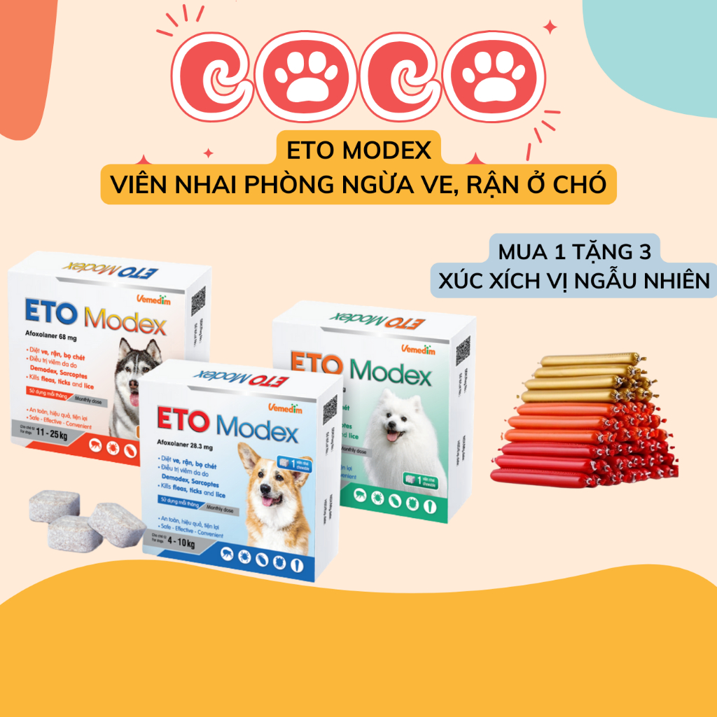 [Box of 1 tablet] ETO MODEX Chewable Tablets to Prevent Ticks and Lice ...