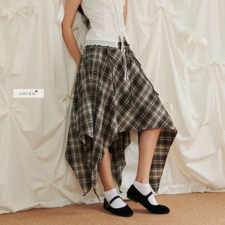 ★24-25FW新作★BINARY01★Kiyan Checkered Long Skirt Buy ALAYA F x URB_N Women Checked Slit Tiered Skirt Online