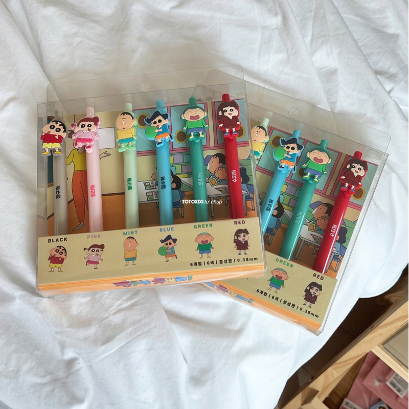 Set of 6 Daiso Crayon Ballpoint Pens with Shin-Chan Characters | Shopee ...