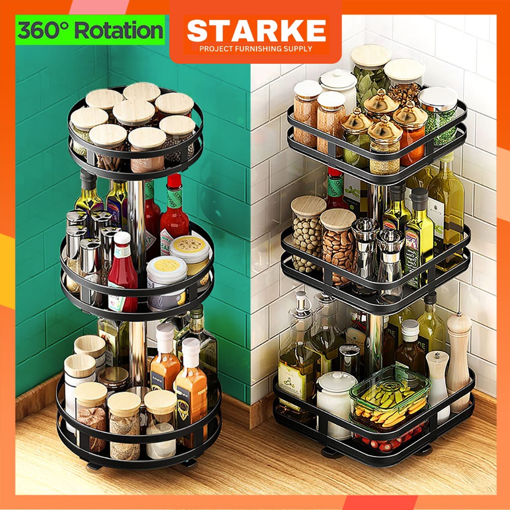 STARKE 2-color 360 Degree 2/3 Tier Rotating Spice Rack, Smart Kitchen ...