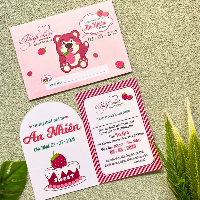 Cute baby shower/birthday/full month invitation card with Lotso bear ...