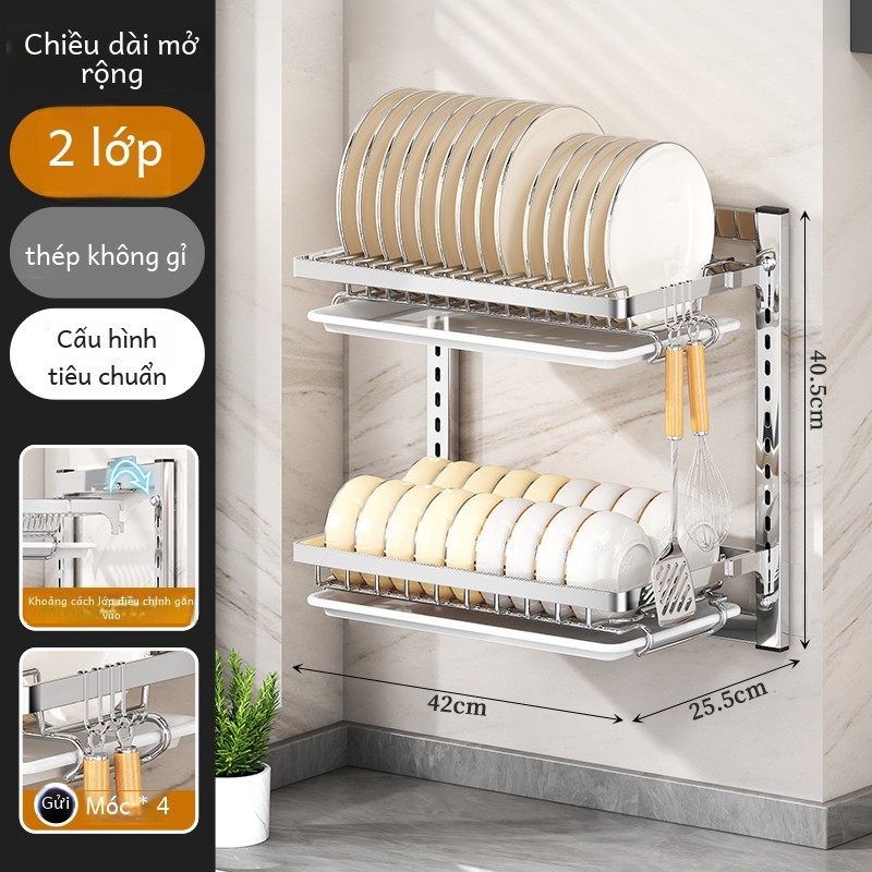 Wall-mounted kitchen dish rack, multi-layer storage and drainage ...