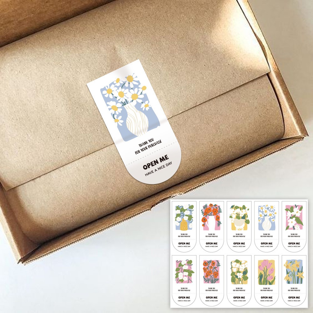 3x6,5CM box sealing sticker with 10 patterns, cheap and beautiful ...