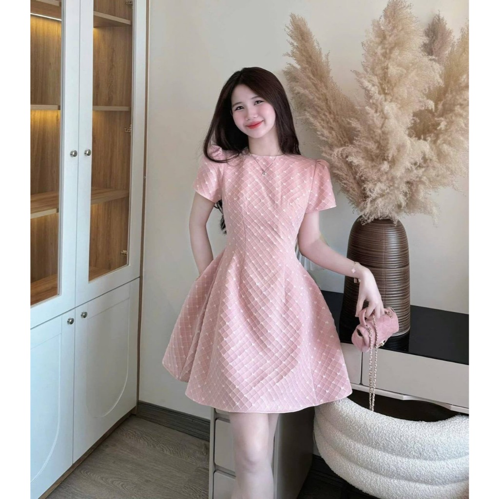 shopee ladies dress Women's Dress with slightly flared Pink polka dot design Pink Dress