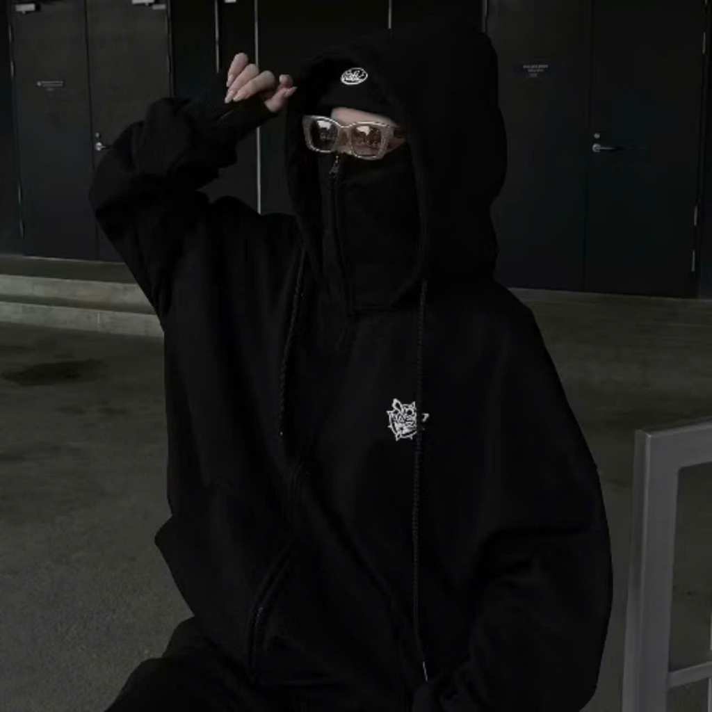 Balaclava Ninja Zip Hoodie Sunscreen 2 Hats Loose Hooded Design