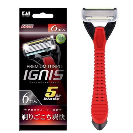 [JAPANESE PRODUCT] Set of 3 Ignis KAI dual 5-blade razors (red handle ...
