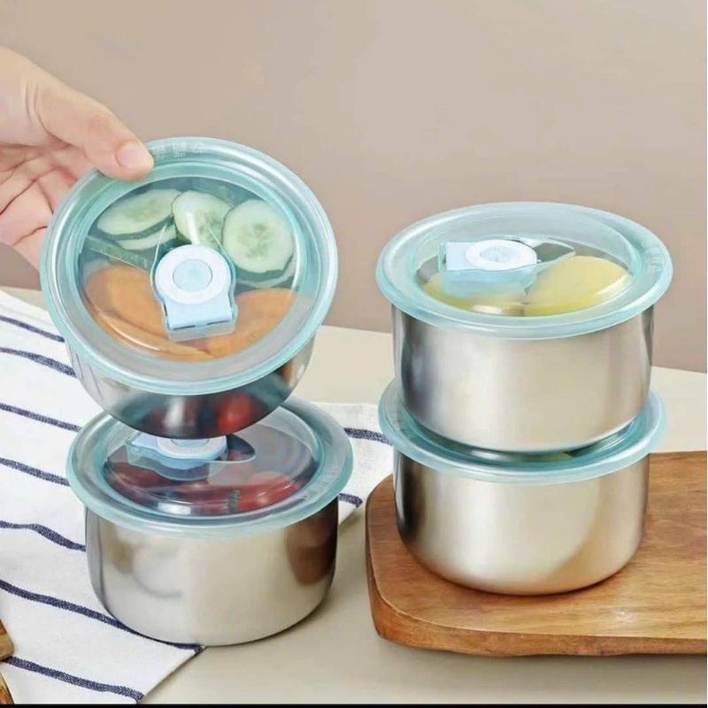 Set of 5 304 stainless steel round boxes, lid with genuine 4-way anti ...